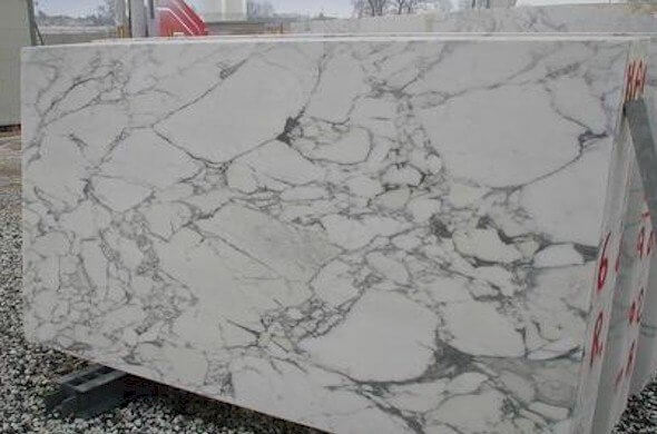 White marble slab with light gray thick vanning