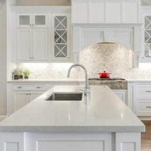 Pure white quartz kitchen countertop.