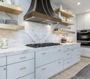 White Marble Full Backsplash Kitchen Countertop – West Hollywood