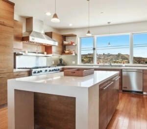 White Quartz Kitchen Island Water Fall – Northridge