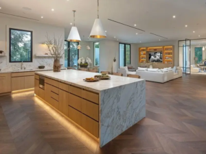white-calacatta-gold-waterfall-kitchen-island-north-hollywood
