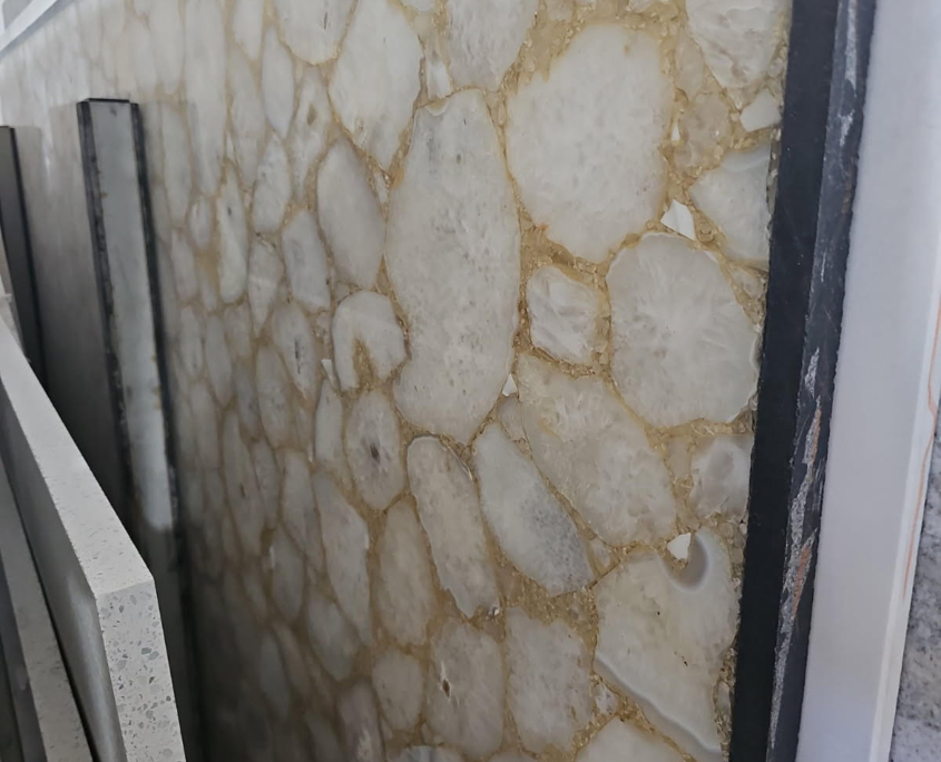 Translucent pale yellow base, subtle banding and crystalline structure — can be backlit to create a glowing effect