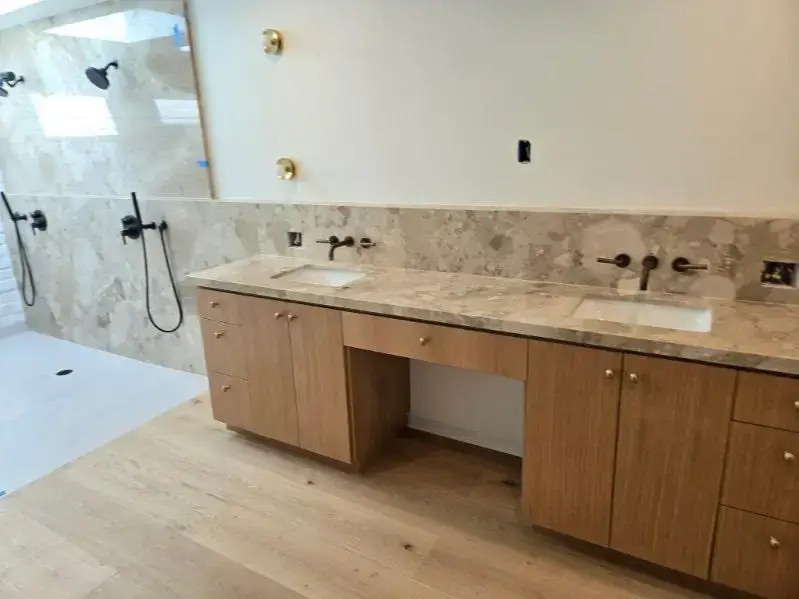 Marble countertop fireplace Los Angeles honed