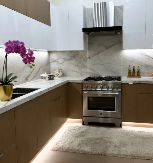 Custom marble bathroom vanity countertop installed in Los Angeles home