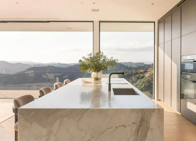 White marble calacatta gold waterfall island White marble calacatta gold waterfall island